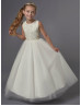 Beaded Tulle Floor Length Wedding Flower Girl Dress